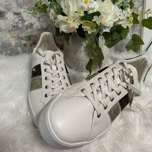 Stylish Michael Kors White and Brown Women's Sneakers